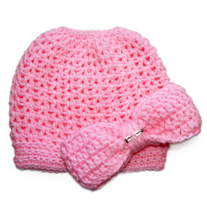 Pink Messy Bun Hat w/Clip-On Bow - MADE TO ORDER